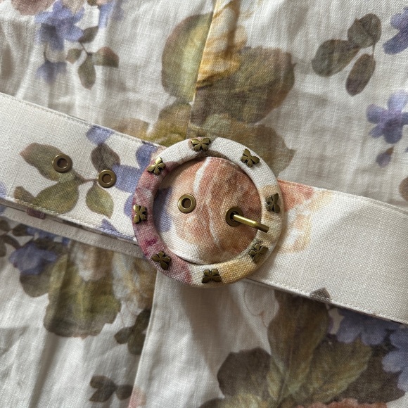 NWT Zimmermann Luminosity Belted Linen Midi Dress Beige Floral | ZIM 0 / US XS - Picture 10 of 13